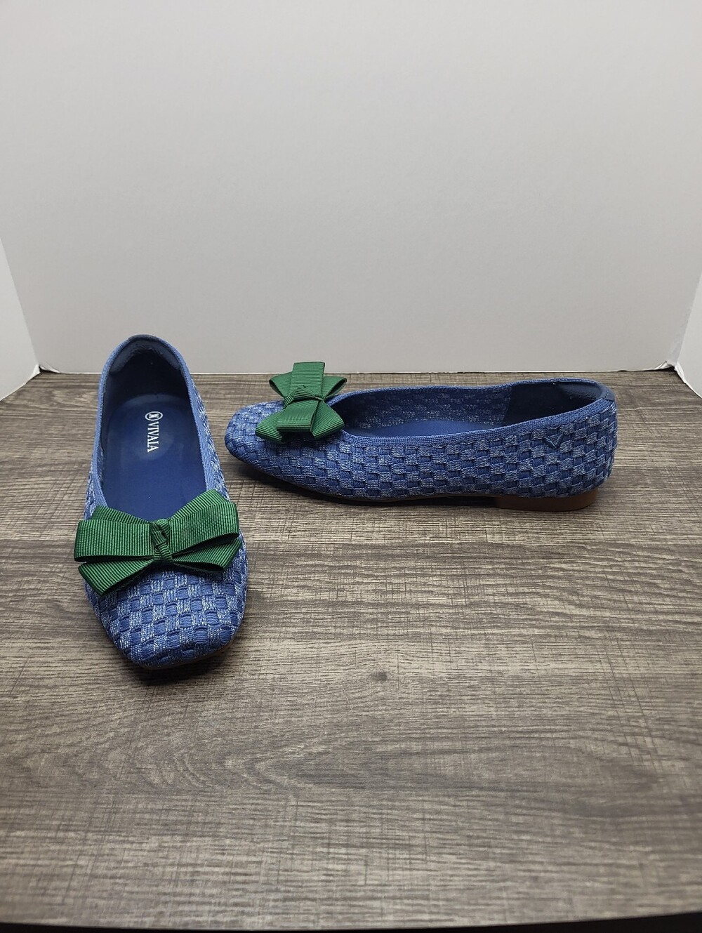 Vivaia Square-Toe V-Cut Flats Margot Walker 4l36 EU 6 US Blue Green Bow Slip-On